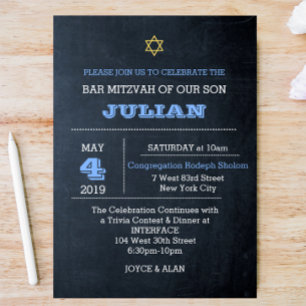 Invitation Tableau noir Grand Nom Barre Mitzvah