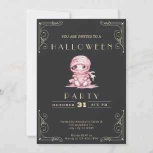 Invitation Tableau noir Halloween Mummy Rose et Or