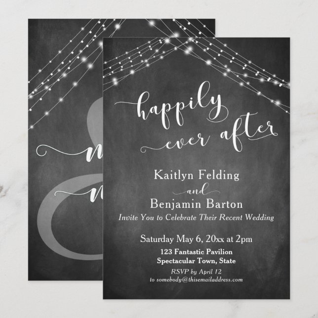 Invitation Tableau Noir Lumières Calligraphie À jamais (Devant / Derrière)