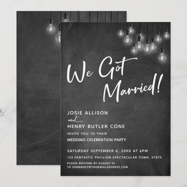 Invitation Tableau noir Lumières Edison Modernes Nous nous so (Devant / Derrière)