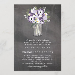 Invitation Tableau noir Mason Jar violet Garden MARIAGE