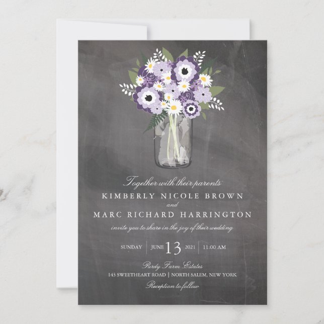 Invitation Tableau noir Mason Jar violet Garden | MARIAGE (Devant)