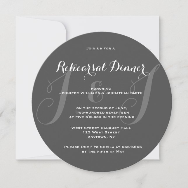 Invitation Tableau noir Monogramme Répétition Dîner Invitatio (Devant)
