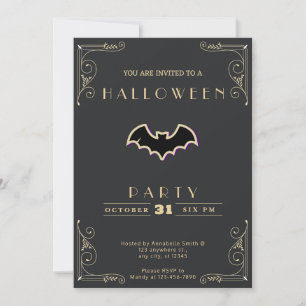 Invitation Tableau noir & or Noir & or Bat Or Halloween Bat N