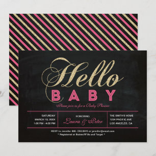 Invitation Tableau noir, Or   Typographie Fille Baby Shower
