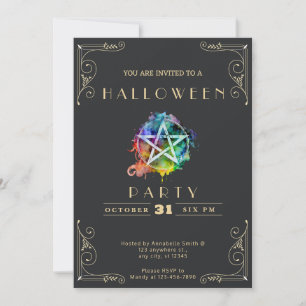 Invitation Tableau noir Pentagramme noir et or Halloween