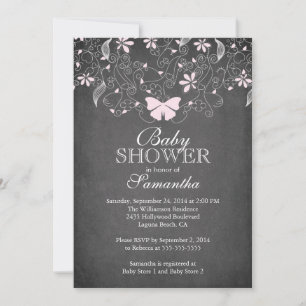 Invitation Tableau noir rose Baby shower fille papillon
