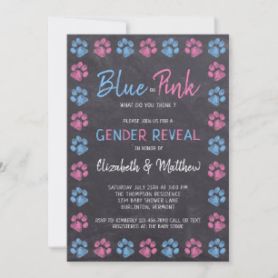 Invitation Tableau noir rose Empreintes de pattes Révélation 