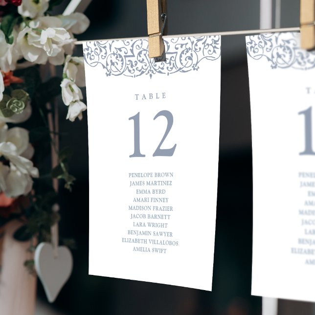 Invitation Tableau Vintage bleu poussiéreux Numéro de siège (Dusty Blue Vintage Table Number Seating Chart)