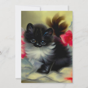 Invitation Tableau vintage de chaton noir et blanc