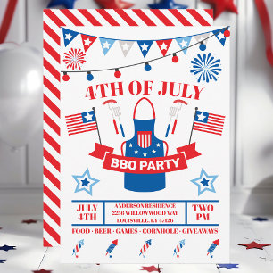 Invitation Tablier de barbecue du 4 juillet rouge fête BBQ 