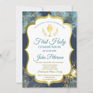 Invitation Tache de peinture, Calice Or Première communion so