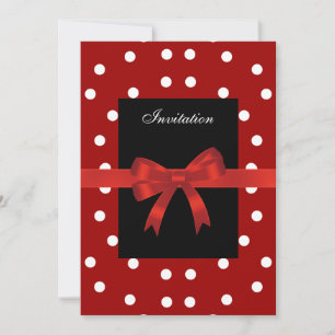Invitation Taches rouges noires Blanc Rubans rouge