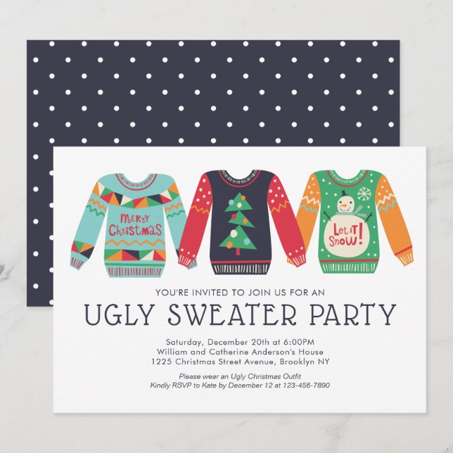 Invitation Tacky Doux moche Noël Retro Fête de Noël (Devant / Derrière)