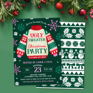 Invitation Tacky Festive Ugly Sweater Party Rouge et Vert