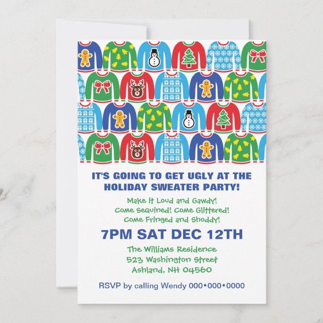 Invitation Tacky Holiday Sweater Party Ugly Sweater Invitatio (Devant)
