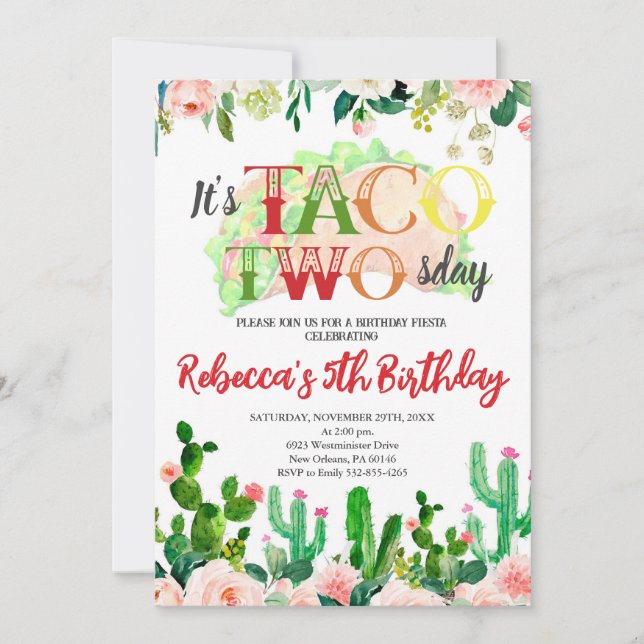 Invitation Taco à l'occasion d'un anniversaire de fête, Taco  (Devant)