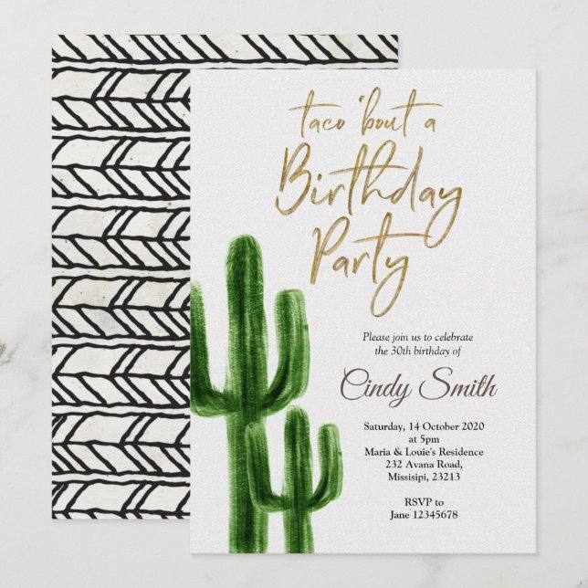 Invitation Taco à l'occasion d'une fête d'anniversaire (Devant / Derrière)