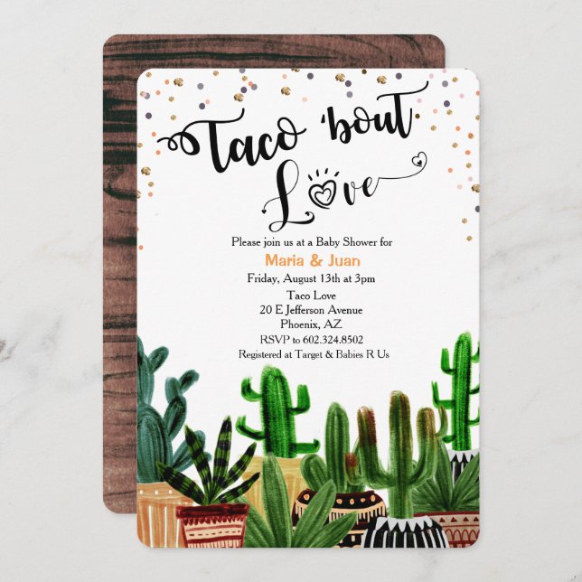 Invitation Taco à propos d'amour Cactus Baby shower Invitatio (Devant / Derrière)