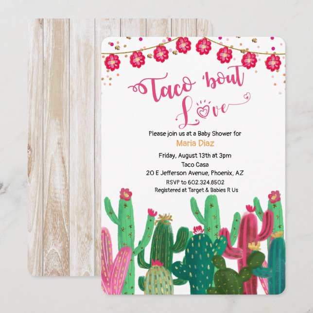 Invitation Taco à propos d'amour Cactus Baby shower Invitatio (Devant / Derrière)