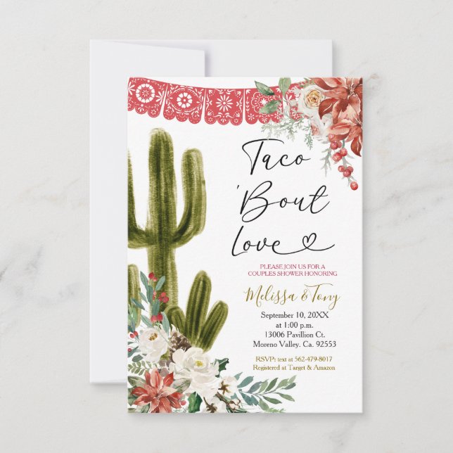 Invitation Taco 'À propos d'amour Noël Floral Couples Douche (Devant)