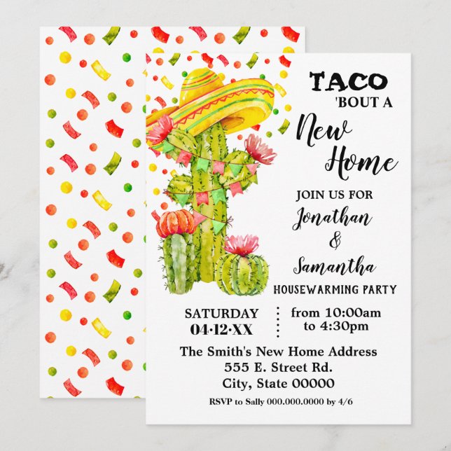 Invitation Taco 'À propos de la Fête de la Nouvelle Maison ré (Devant / Derrière)