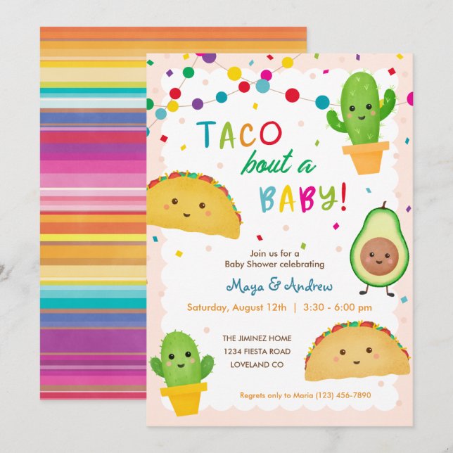 Invitation Taco à propos d'un bébé - baby shower à thème fies (Devant / Derrière)