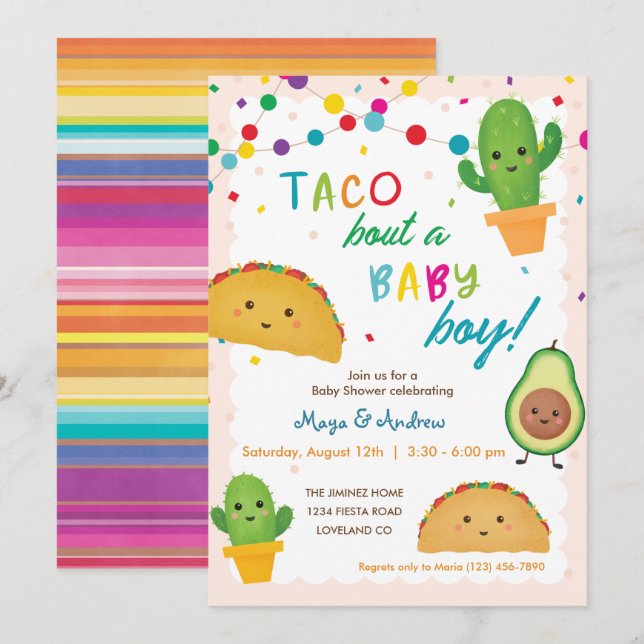 Invitation Taco à propos d'un bébé garçon - baby shower à thè (Devant / Derrière)