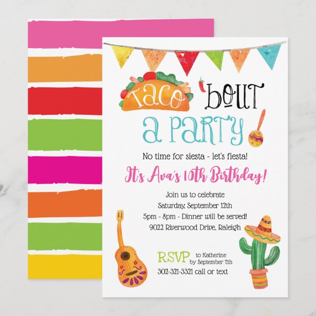 Invitation Taco à propos d'un parti (Devant / Derrière)