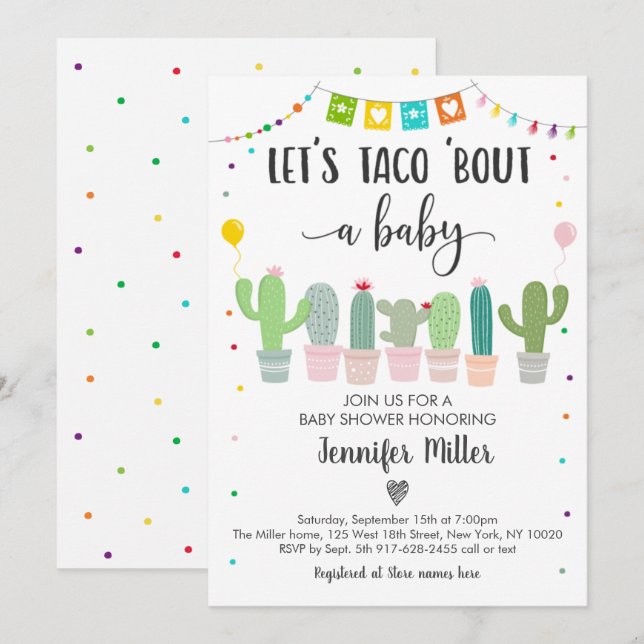 Invitation Taco Bout A Baby Fiesta Cactus Baby shower (Devant / Derrière)