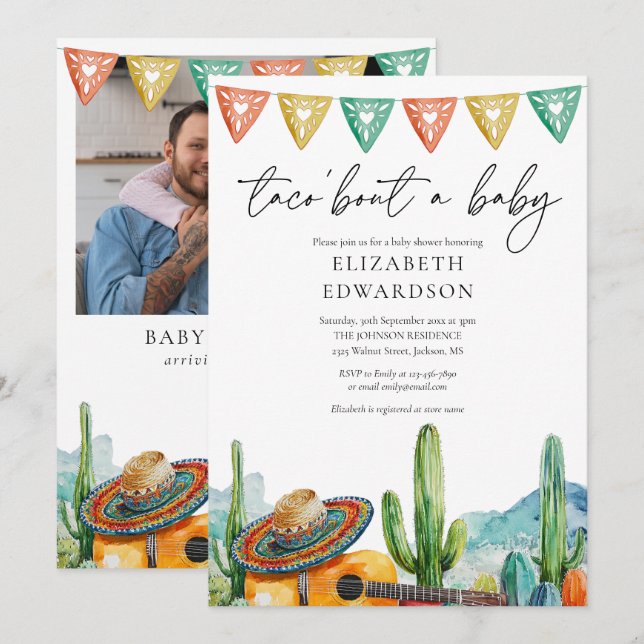 Invitation Taco Bout A Baby Fiesta Photo Baby shower (Devant / Derrière)