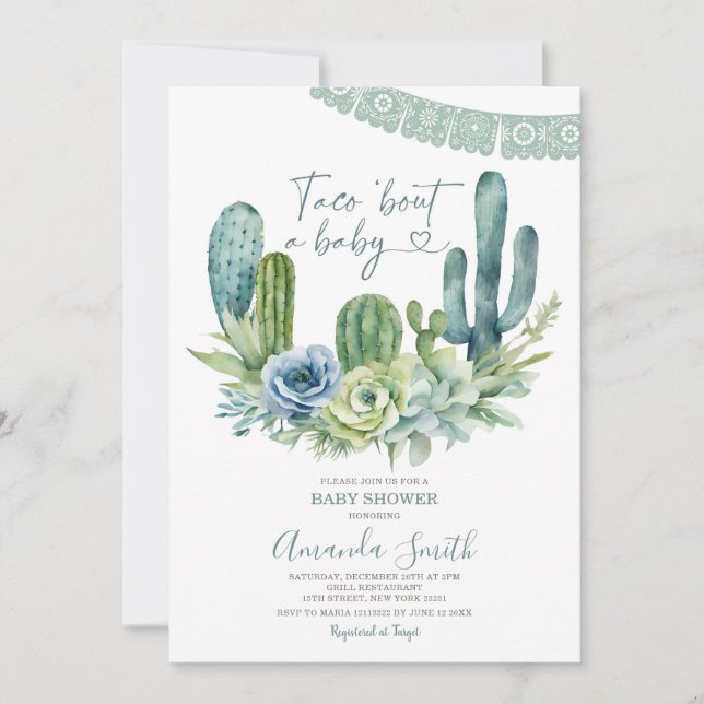 Invitation Taco Bout A Baby Green Cactus Baby shower (Devant)