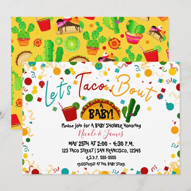 Invitation Taco Bout A Baby shower Fiesta Party (Devant / Derrière)
