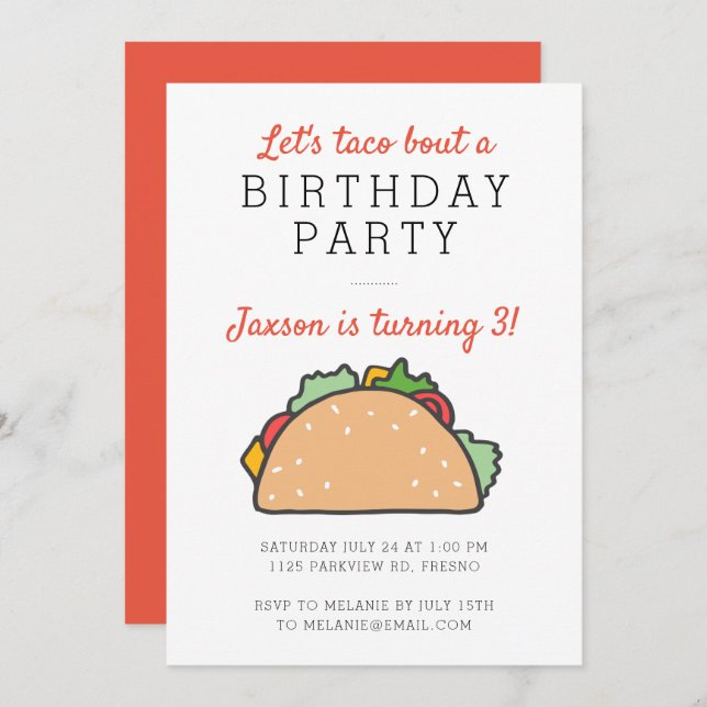 Invitation Taco Bout A Birthday Party Fiesta (Devant / Derrière)