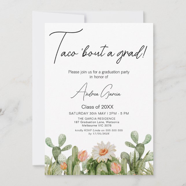 Invitation Taco Bout A Grad, Flower Cactus Graduation (Devant)