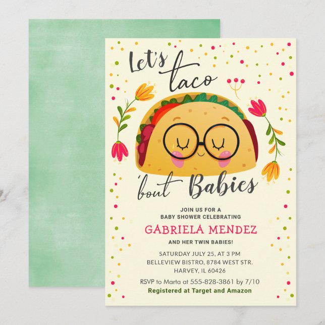 Invitation Taco Bout Babies Baby shower jumeau saupoudré (Devant / Derrière)
