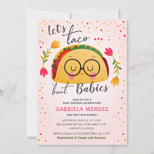 Invitation Taco Bout Babies Twin Fiesta Baby shower Sprinkl (Devant)