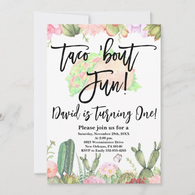 Invitation Taco ’Bout Fun, Taco ’Bout Fun Cactus First Fiesta (Devant)