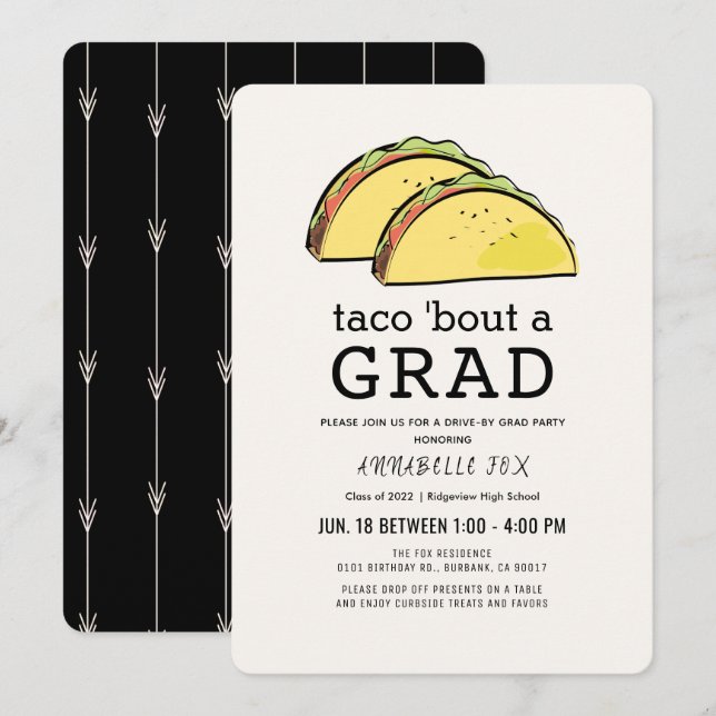 Invitation Taco Bout GRAD Black Drive-by Graduation Party (Devant / Derrière)