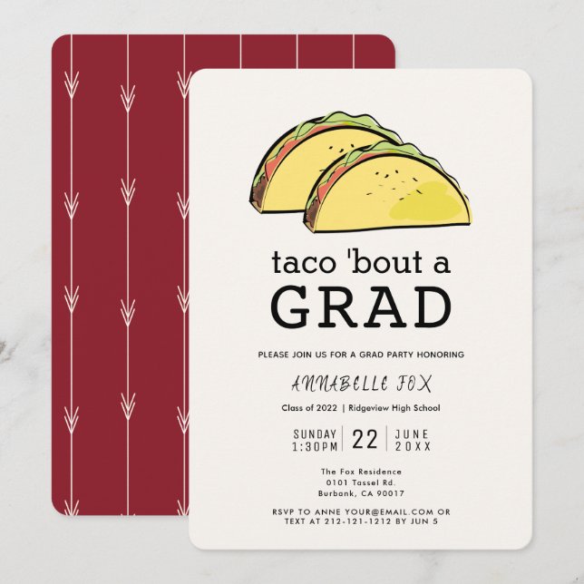 Invitation Taco Bout GRAD Burgundy Graduation Party (Devant / Derrière)