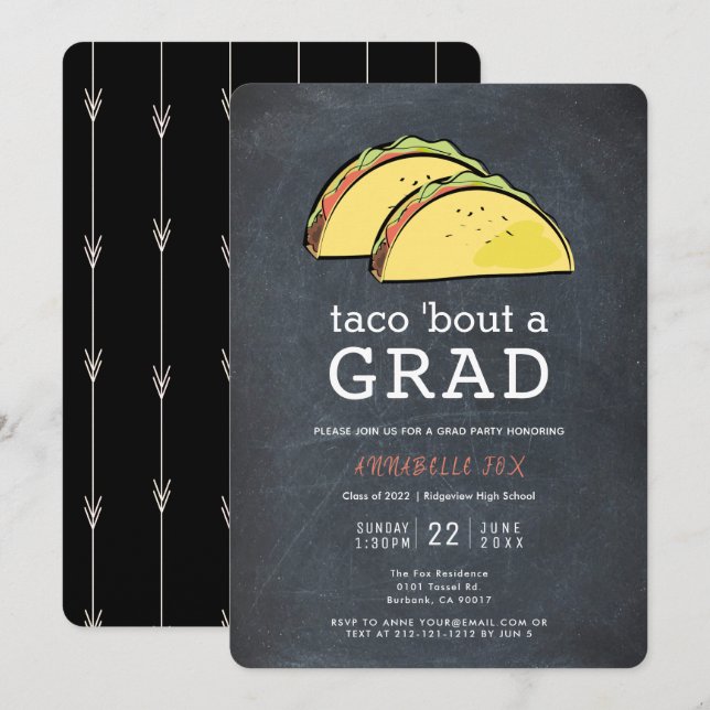 Invitation Taco Bout GRAD Chalkboard Black Graduation Party (Devant / Derrière)