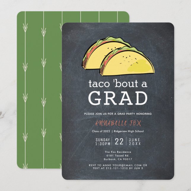 Invitation Taco Bout GRAD Chalkboard Graduation Party (Devant / Derrière)