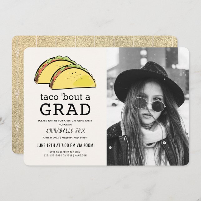 Invitation Taco Bout GRAD Photo Gold Virtual Graduation (Devant / Derrière)