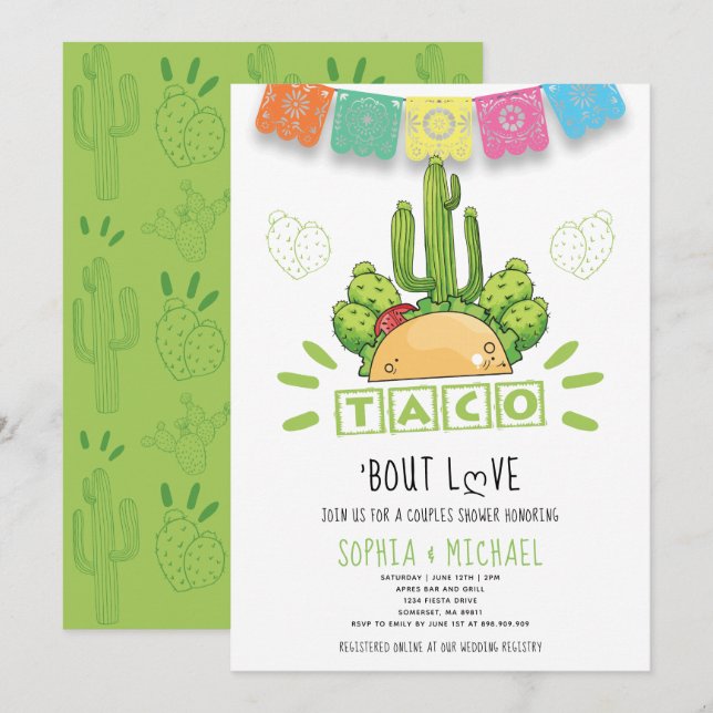 Invitation Taco 'Bout Love Couples Fiançailles Fiesta Moderne (Devant / Derrière)