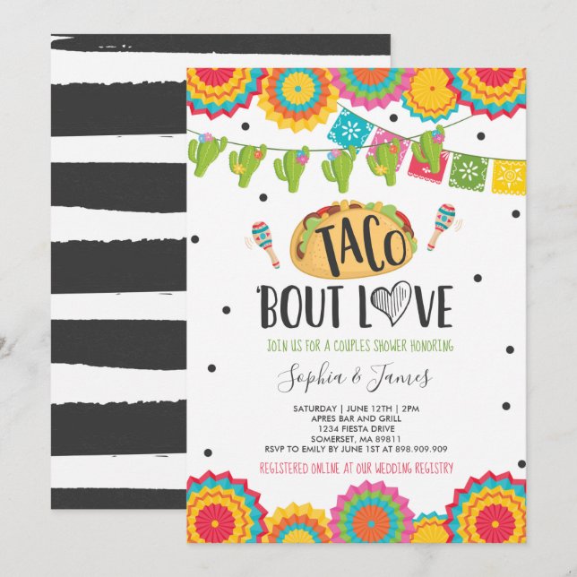 Invitation Taco 'Bout Love Couples Fiançailles Fiesta Party (Devant / Derrière)