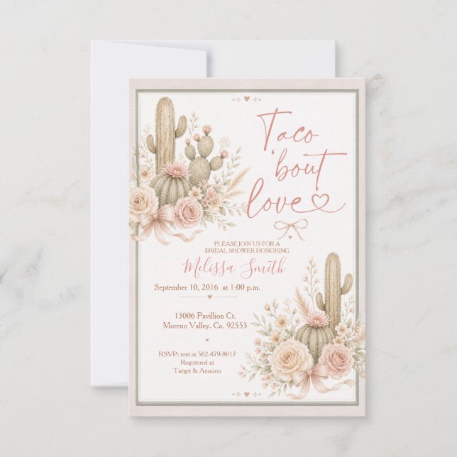 Invitation Taco Bout Love Enterrement de Mariage Cactus Rose (Devant)