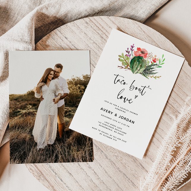 Invitation Taco Bout Love Floral Cactus Photo Couples Douche (Créateur téléchargé)