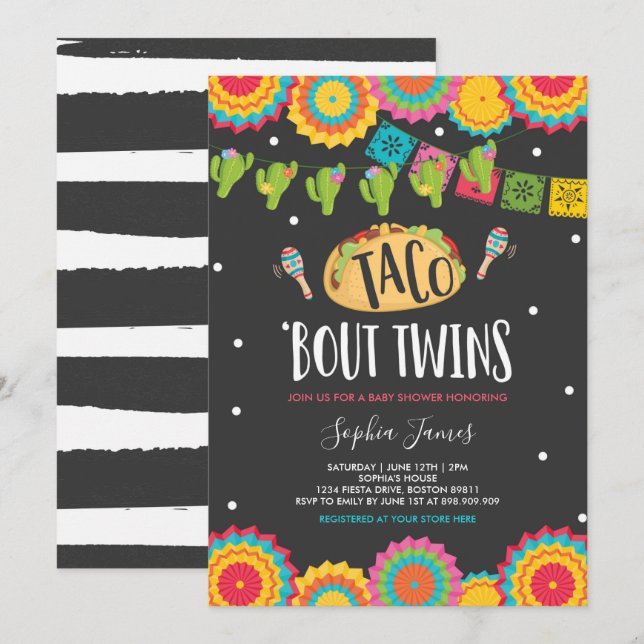 Invitation Taco 'Bout Twins Fiesta Twin Baby shower Invitatio (Devant / Derrière)
