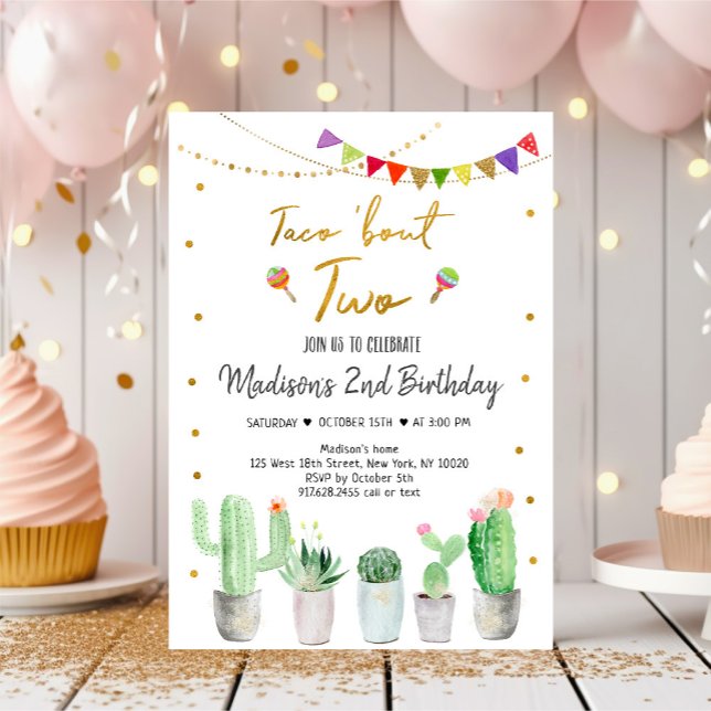 Invitation Taco 'Bout Two Gold Fiesta Anniversaire (Créateur téléchargé)