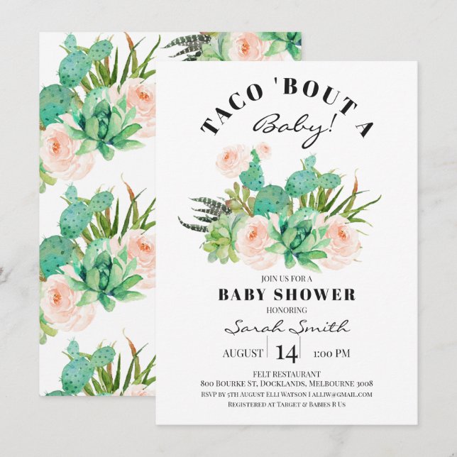 Invitation Taco Bout Un bébé Baby shower Succulent (Devant / Derrière)
